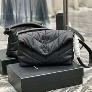 SAINT LAURENT Black Puffer Messenger Bag