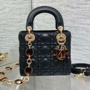DIOR SMALL 20 LADY BAG IN BLACK MACROCANNAGE LAMBSKIN WITH GOLD HARDWARE