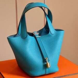 Hermes Picotin 18 Togo Blue Hand Sewing Handbags 18cm