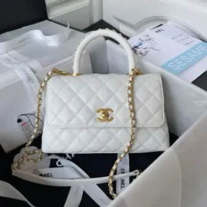 Chanel Coco White Woman’s Handbags With Lock Gold 24cm