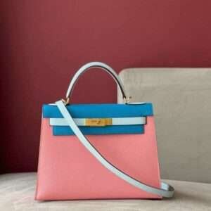 Hermes Kelly Da Epsom Blue Pink Handbags 28cm