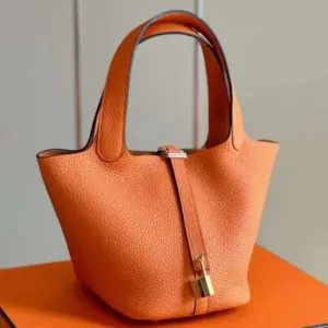 Hermes Picotin 18 Togo Hand Orange With Lock Gold 18cm