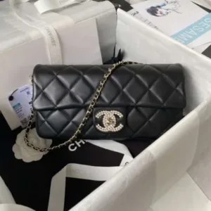 Chanel With Lock Pearl Handbags Black Demi Handle 26×11.5x4cm
