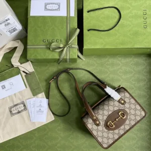 Gucci 1955 Luxury Women's Handbag with Brown Handle 23x16x12cm