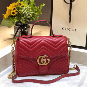 Gucci Marmont Top Handle Handbag Red 27cm