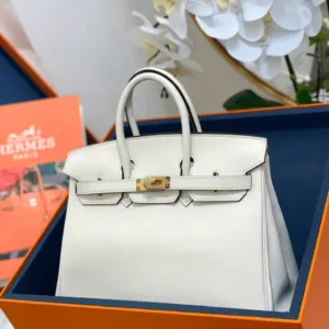 Hermes Birkin White Smooth Leather Handbag Hand Sewing 25cm