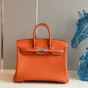 Hermes Birkin Togo With Lock Silver Handbag Orange 25cm