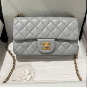 Chanel Classic Woman’s Smooth Leather Grey Like Auth Handbags 20cm