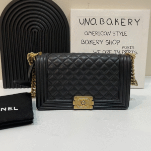 Chanel Boy Handbags Pebbled Leather Black 25.5cm