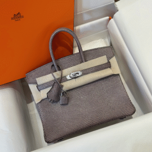 Hermes Birkin 25 Tris Fonce Lizard Bag With Lock Silver 25cm