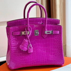 Hermes Birkin Crocodile Handbags Woman’s Purple Lock Silver 25cm