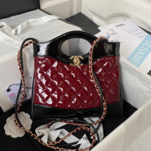Chanel Mini Shopping Bag Handbags Red Shiny Leather 31cm