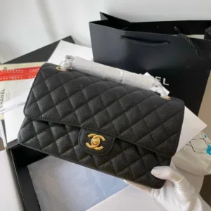 Chanel Medium Classic Like Auth Handbags Cowhide Black Lock Gold 25.5cm