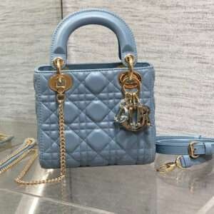 DIOR LADY MINI BAG 17 IN CERULEAN BLUE LAMBSKIN