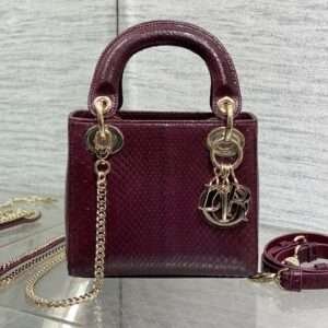 DIOR MINI 17 LADY BAG IN PLUM PURPLE SNAKESKIN PATTERN LAMBSKIN
