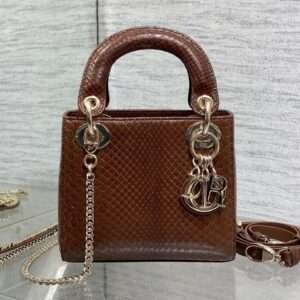 DIOR MINI 17 LADY BAG IN PEACAN BROWN METALLIC LAMBSKIN