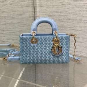 DIOR SMALL 16 LADY D-JOY BAG  IN POWDER BLUE CANNAGE LAMBSKIN WITH EMBROIDERED BEADWORK  BEADWORK