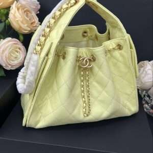 CHANEL 25 HANDBAG 30 IN YELLOW CAVIER GOLD HARDWARE