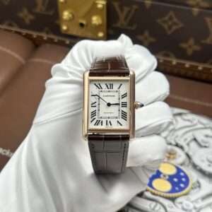 Cartier Tank Louis Fake Watches White Dial Case Rose Gold 27.8×38.1mm